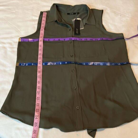 Apt 9 Blouse Collar Button Front Sleeveless Pockets Slit Grape Leaf Hunter Green - Picture 11 of 11